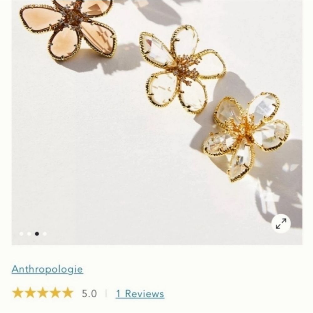 Gold Crystal Grey Glass flower earrings | NWOT - Picture 2 of 11
